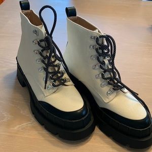 Pretty Little Thing Combat Boots Black and White, NWOT, Size 7.